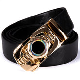 Men's Leather Ratchet Belt 1 3/8" Adjustable For Dress Casual With Gold Circle Metal Buckle